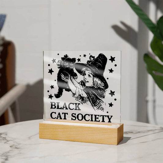 Gift for Daughter - Halloween Black Cat Society - Led Acrylic Plaque