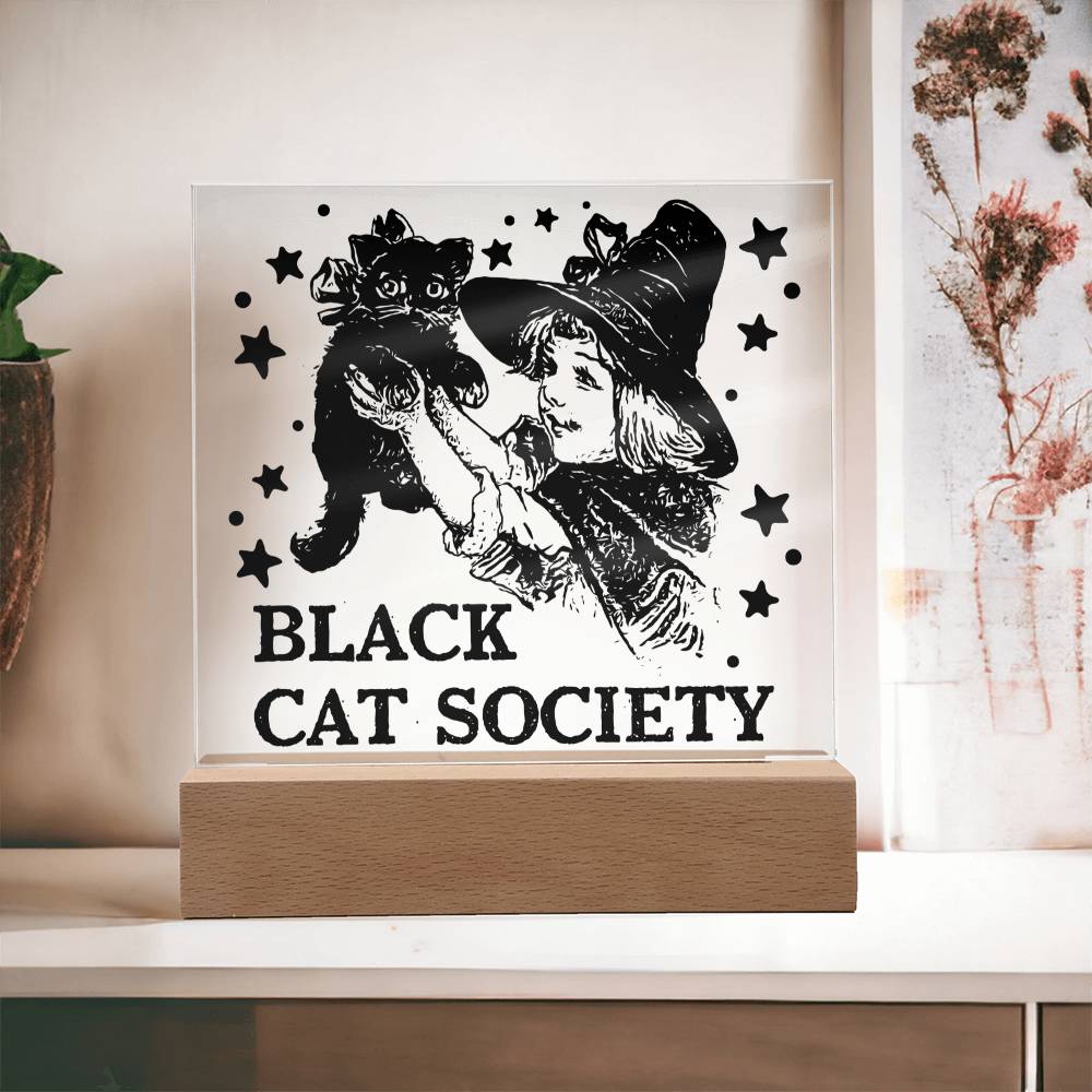 Gift for Daughter - Halloween Black Cat Society - Led Acrylic Plaque