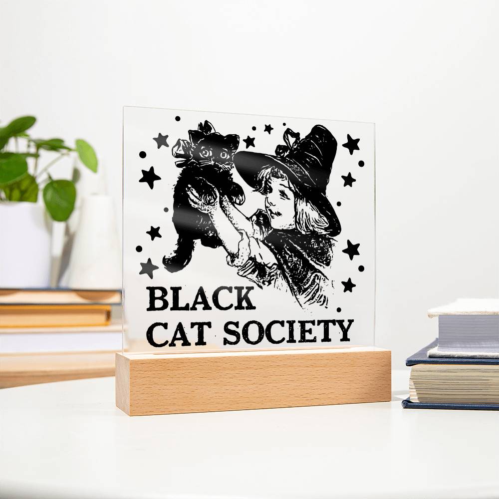 Gift for Daughter - Halloween Black Cat Society - Led Acrylic Plaque