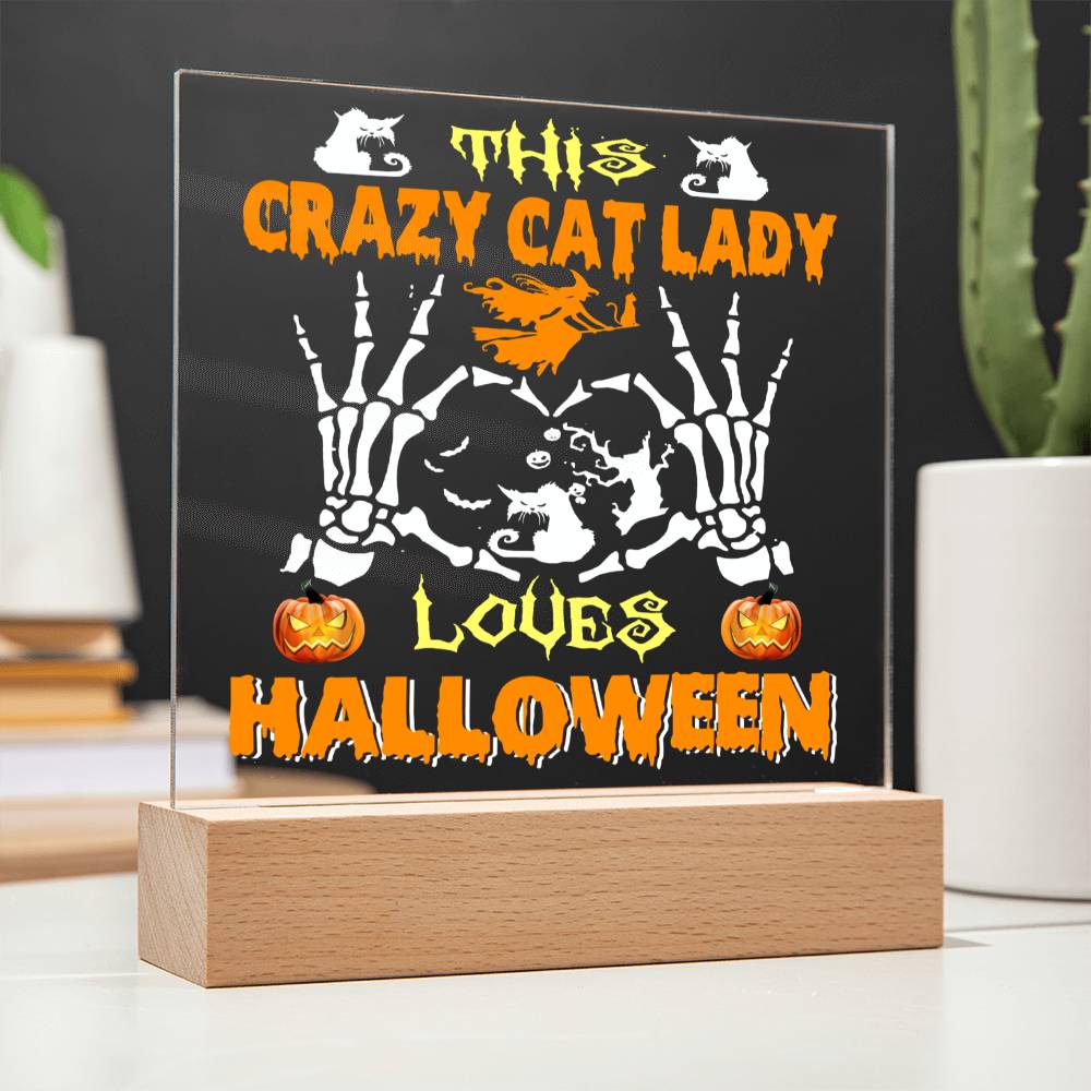 Gift for Mom - Halloween Crazy Cat Lady - LED Acrylic Plaque