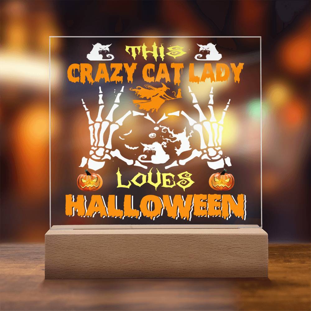 Gift for Mom - Halloween Crazy Cat Lady - LED Acrylic Plaque