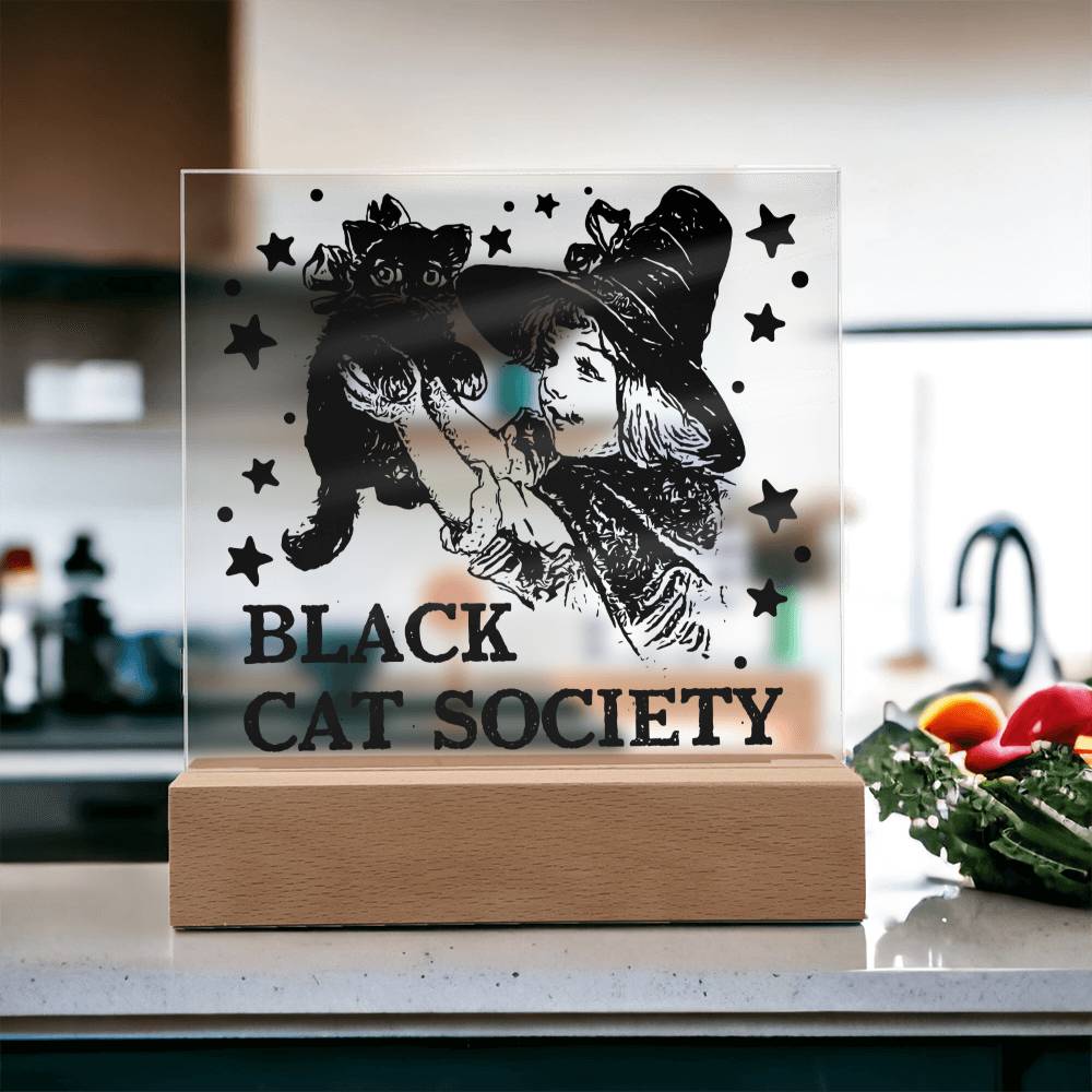 Gift for Daughter - Halloween Black Cat Society - Led Acrylic Plaque