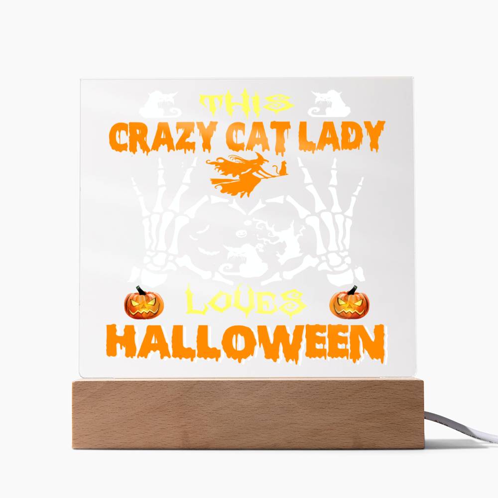 Gift for Mom - Halloween Crazy Cat Lady - LED Acrylic Plaque