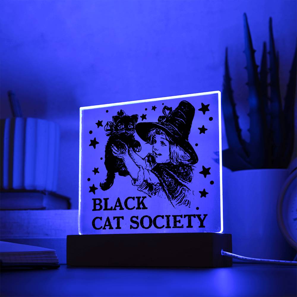 Gift for Daughter - Halloween Black Cat Society - Led Acrylic Plaque