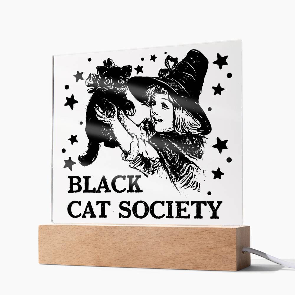 Gift for Daughter - Halloween Black Cat Society - Led Acrylic Plaque