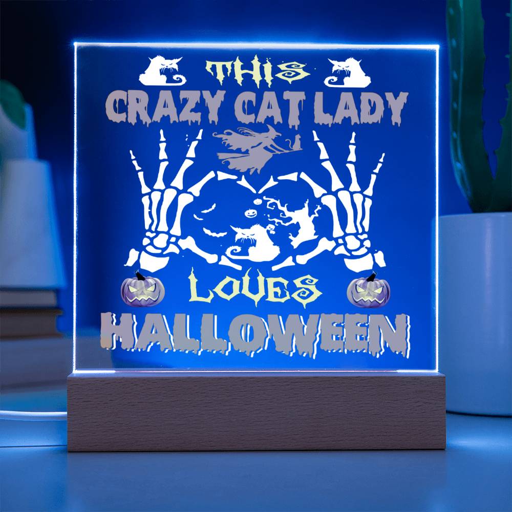 Gift for Mom - Halloween Crazy Cat Lady - LED Acrylic Plaque