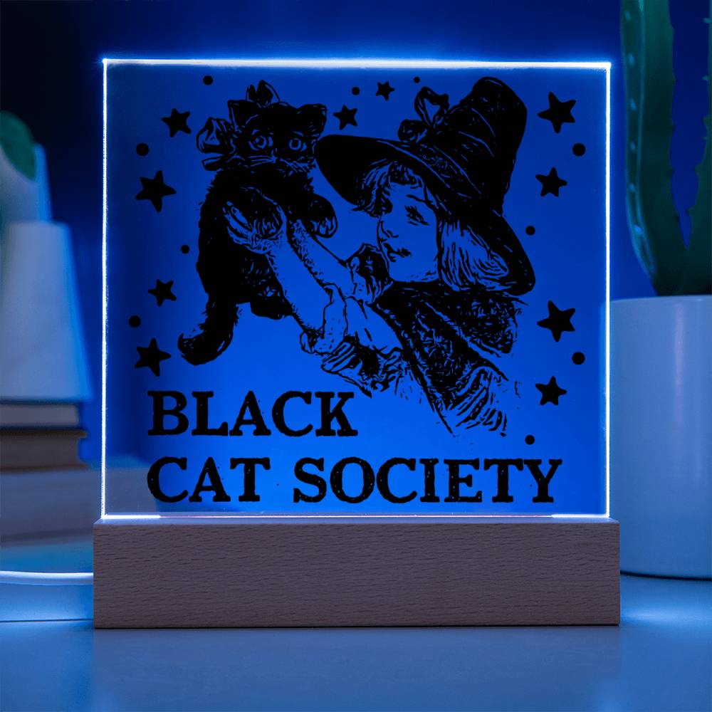 Gift for Daughter - Halloween Black Cat Society - Led Acrylic Plaque