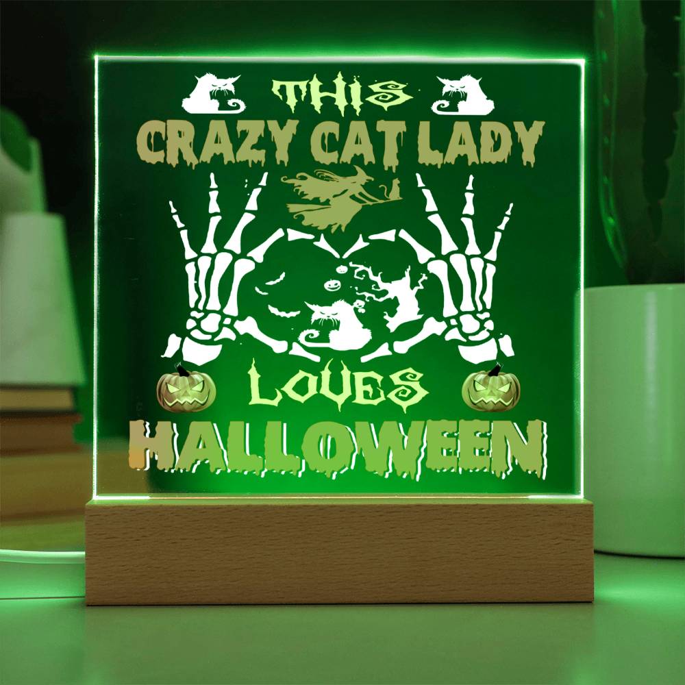 Gift for Mom - Halloween Crazy Cat Lady - LED Acrylic Plaque