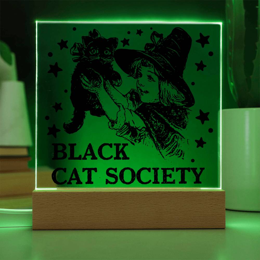 Gift for Daughter - Halloween Black Cat Society - Led Acrylic Plaque