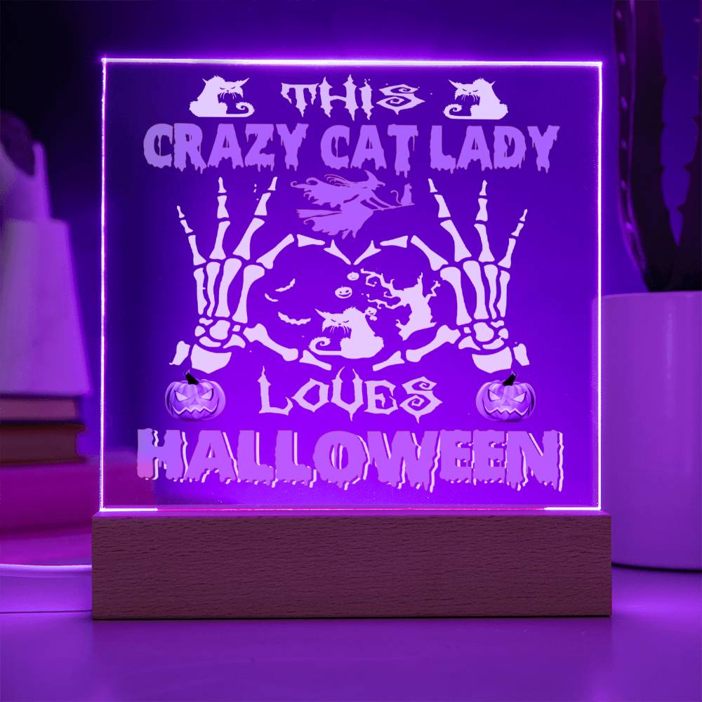 Gift for Mom - Halloween Crazy Cat Lady - LED Acrylic Plaque