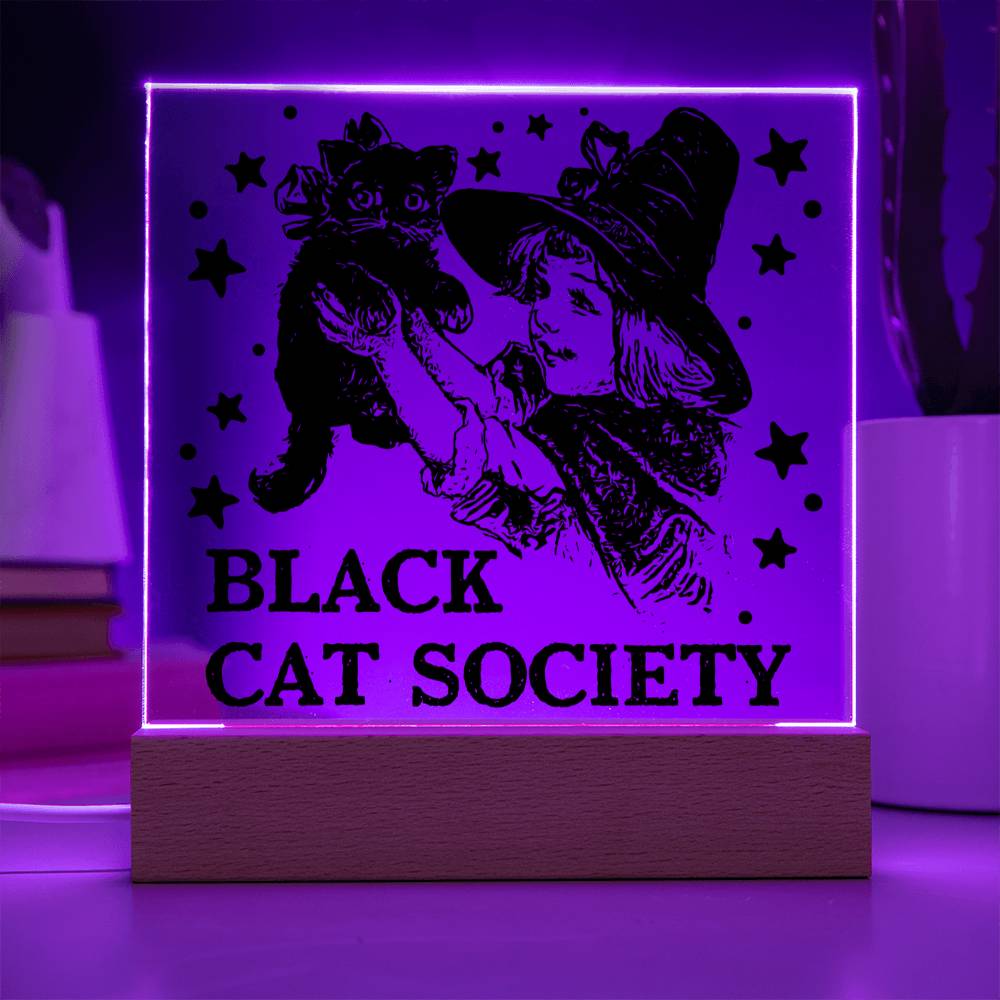 Gift for Daughter - Halloween Black Cat Society - Led Acrylic Plaque