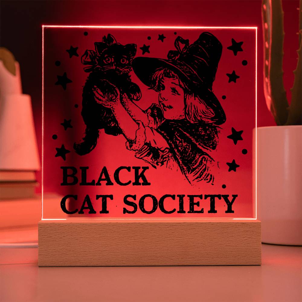 Gift for Daughter - Halloween Black Cat Society - Led Acrylic Plaque