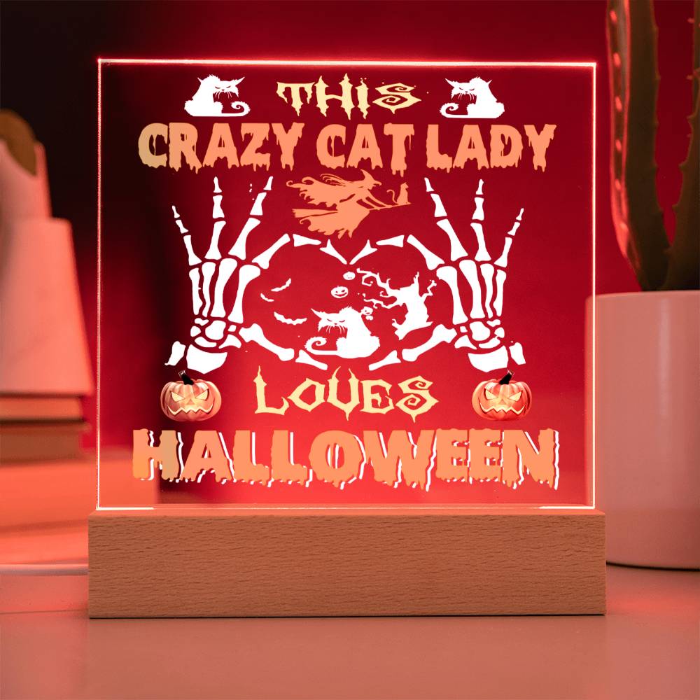 Gift for Mom - Halloween Crazy Cat Lady - LED Acrylic Plaque