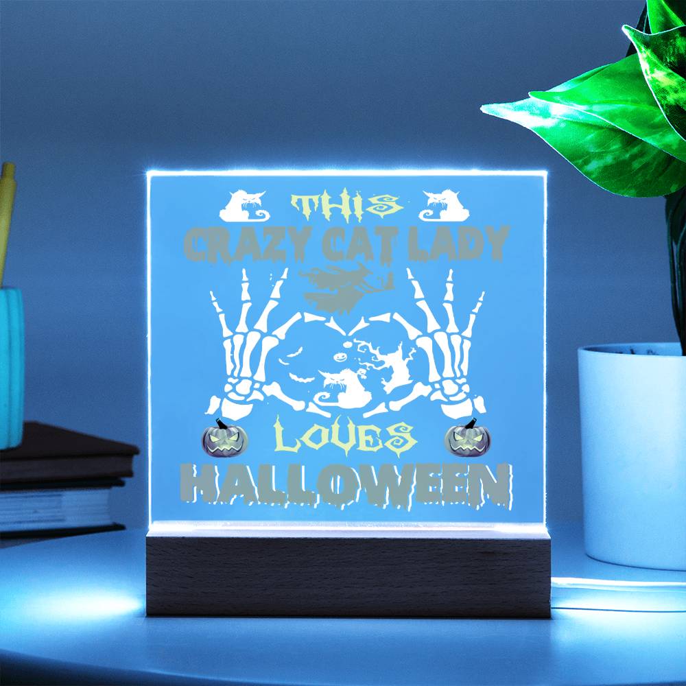 Gift for Mom - Halloween Crazy Cat Lady - LED Acrylic Plaque