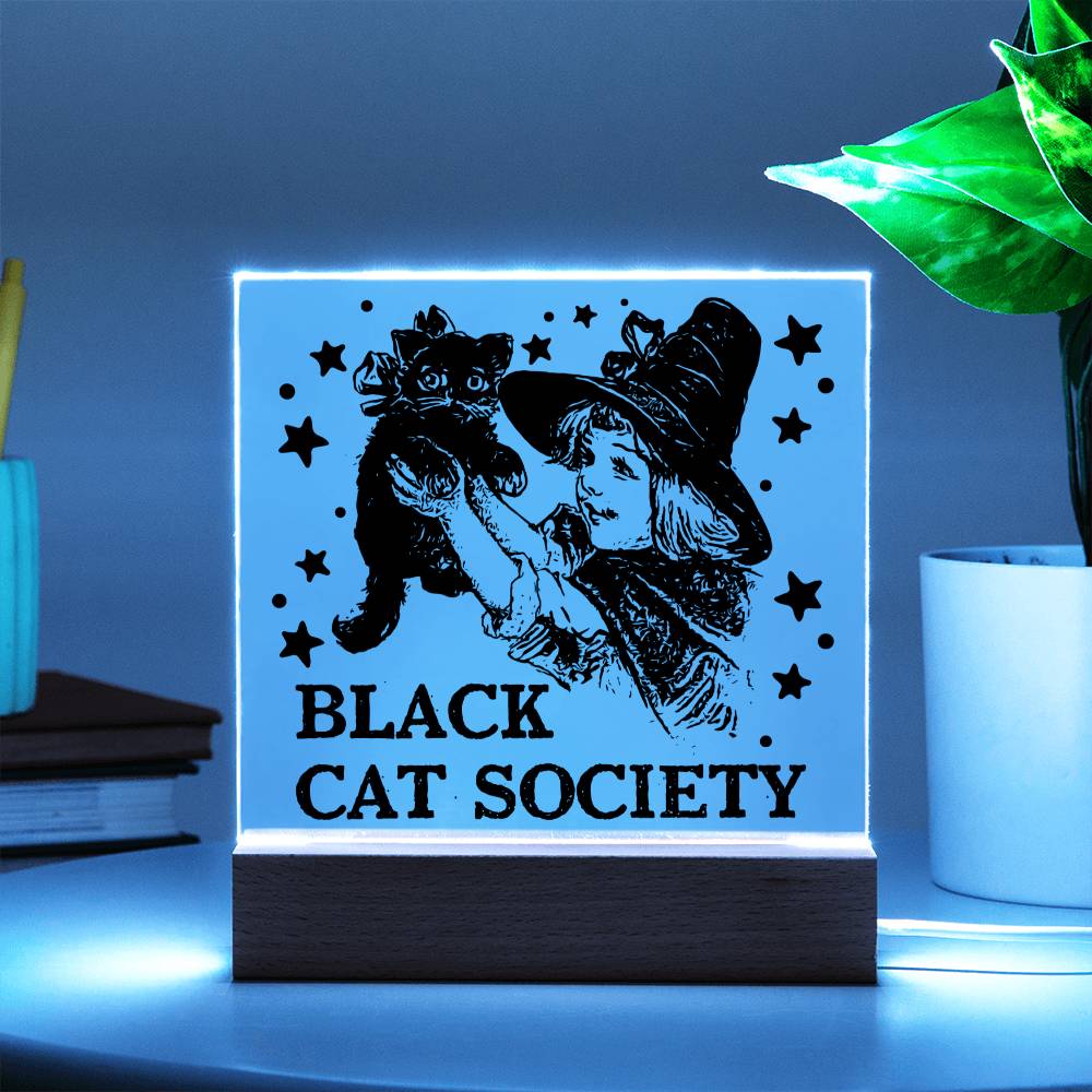 Gift for Daughter - Halloween Black Cat Society - Led Acrylic Plaque