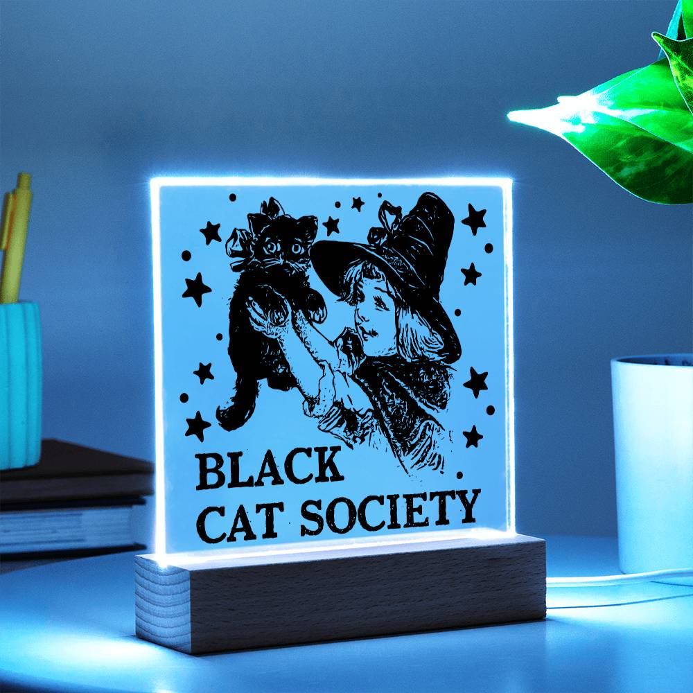 Gift for Daughter - Halloween Black Cat Society - Led Acrylic Plaque