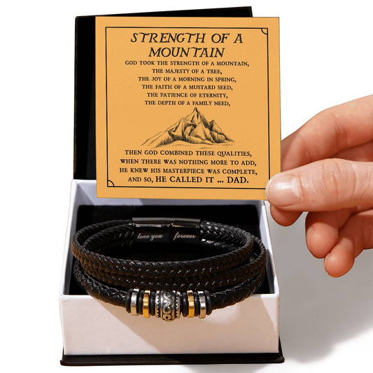 My Dad - Strength of a Mountain - Leather Bracelet