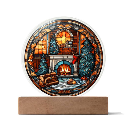 Mom gifts - Christmas fire place circle - LED Acrylic Plaque.