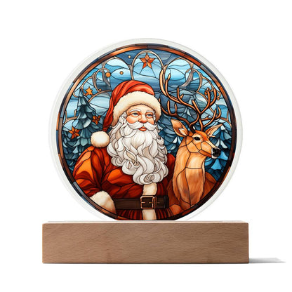 Mom gifts - Santa Claus and Reindeer Plaque - LED Acrylic.