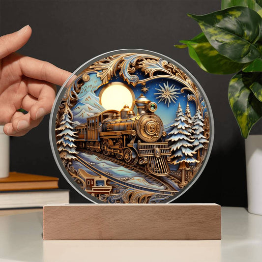 Mom gifts - Fairy Tale Christmas Train - LED Acrylic Plaque.