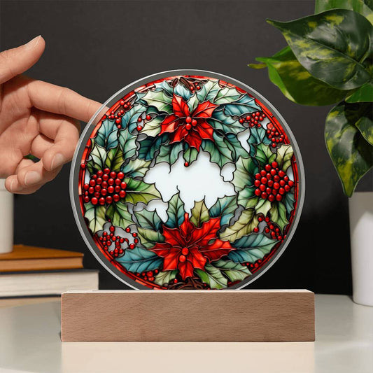 Mom Gifts - Christmas Wreath Acrylic Circle - LED Acrylic plaque.