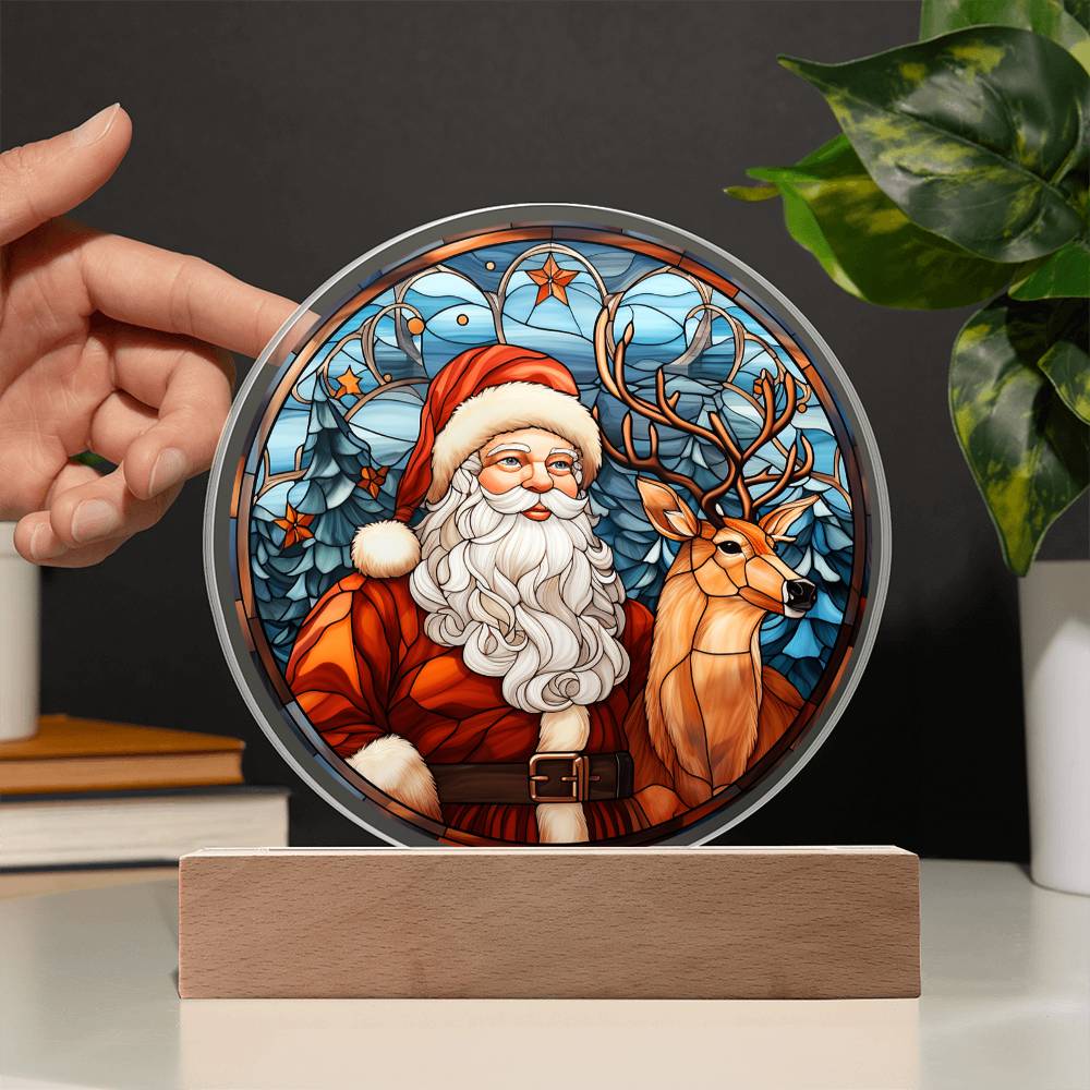 Mom gifts - Santa Claus and Reindeer Plaque - LED Acrylic.