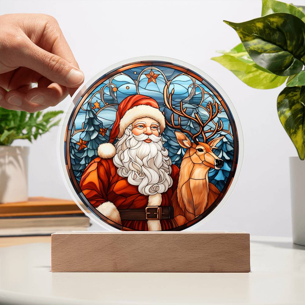 Mom gifts - Santa Claus and Reindeer Plaque - LED Acrylic.