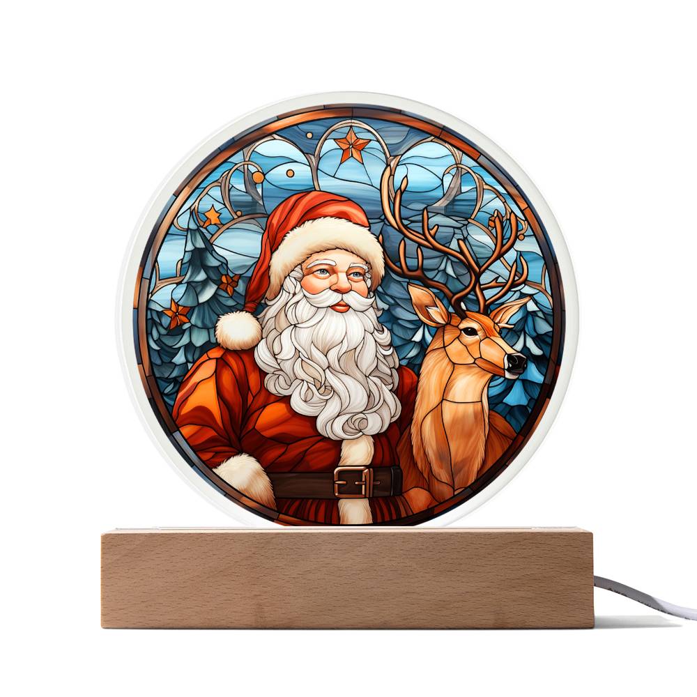 Mom gifts - Santa Claus and Reindeer Plaque - LED Acrylic.