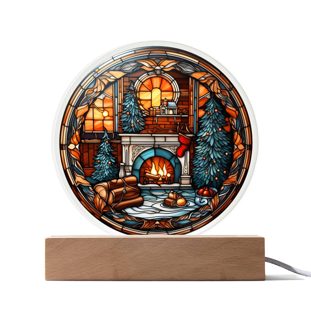 Mom gifts - Christmas fire place circle - LED Acrylic Plaque.