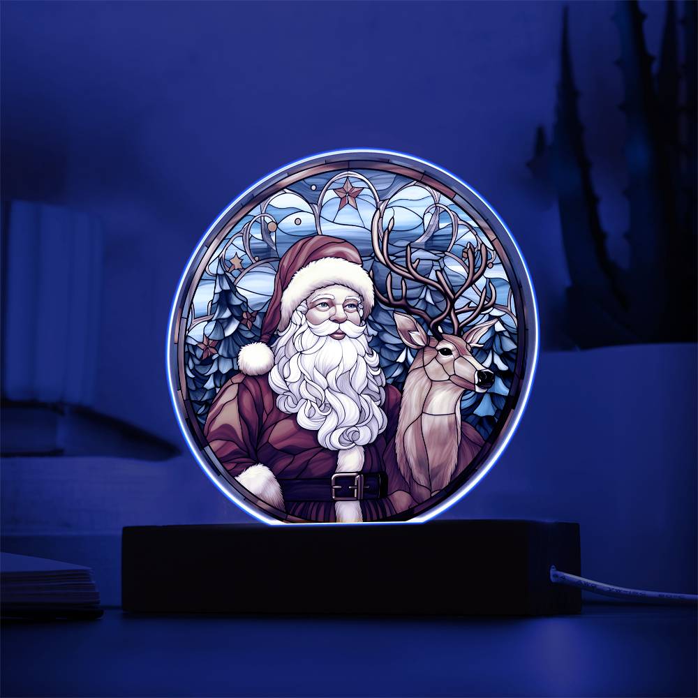 Mom gifts - Santa Claus and Reindeer Plaque - LED Acrylic.