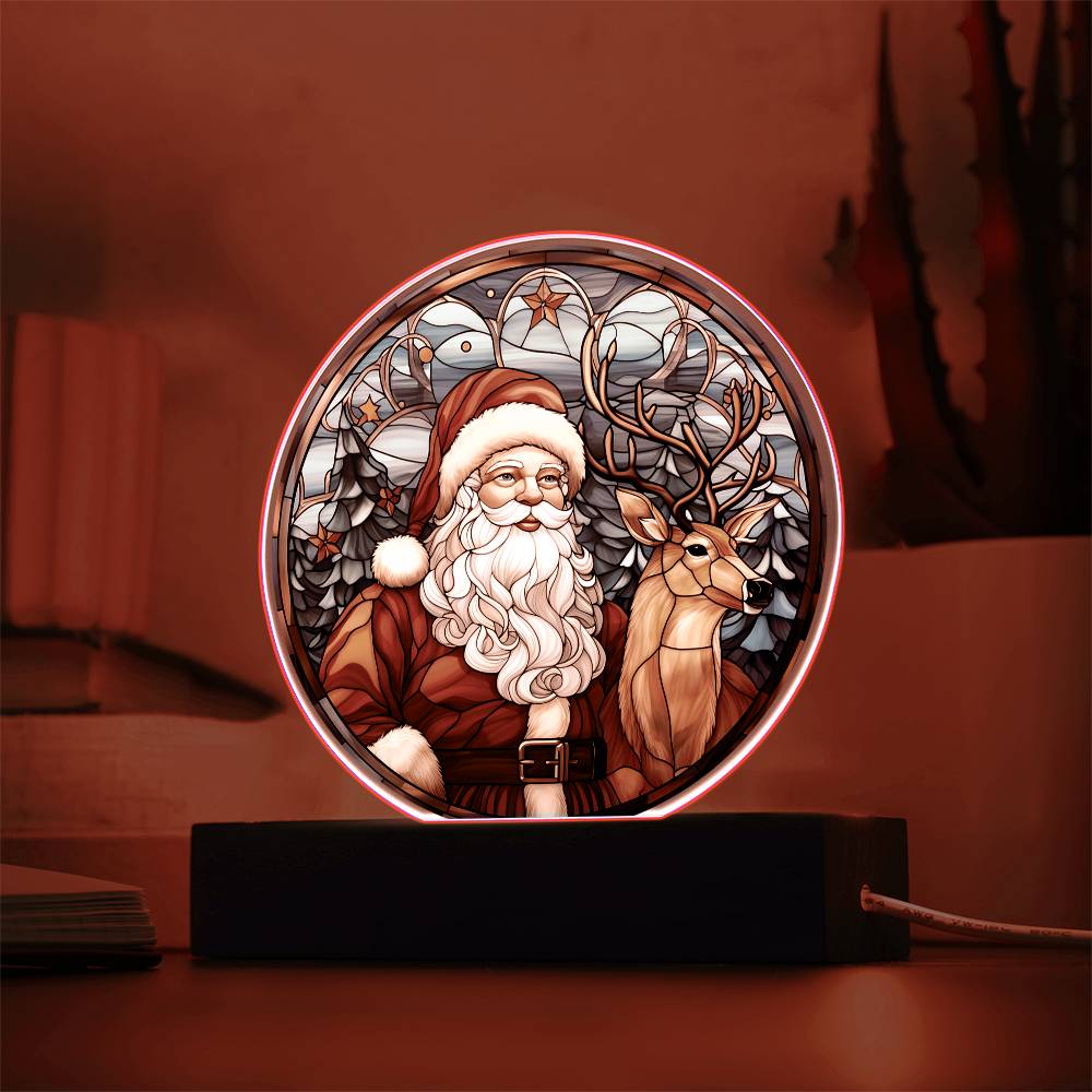 Mom gifts - Santa Claus and Reindeer Plaque - LED Acrylic.