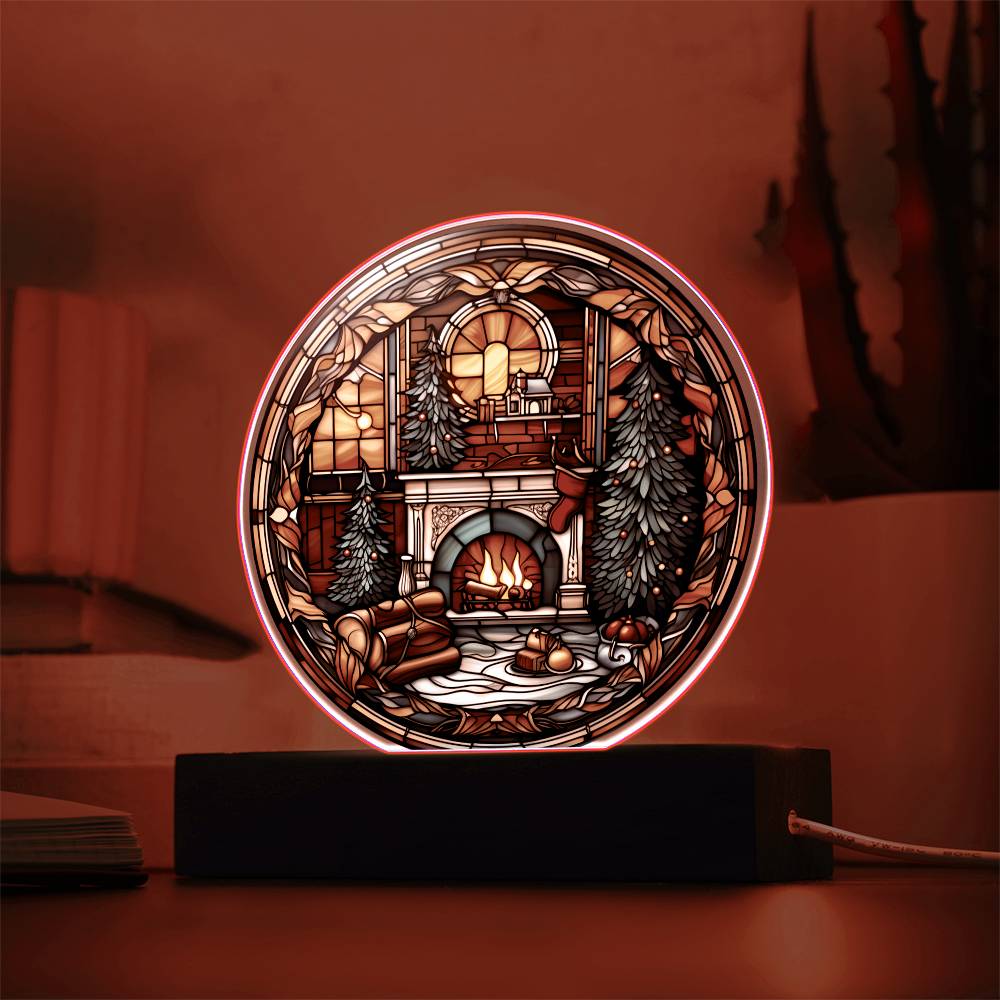 Mom gifts - Christmas fire place circle - LED Acrylic Plaque.