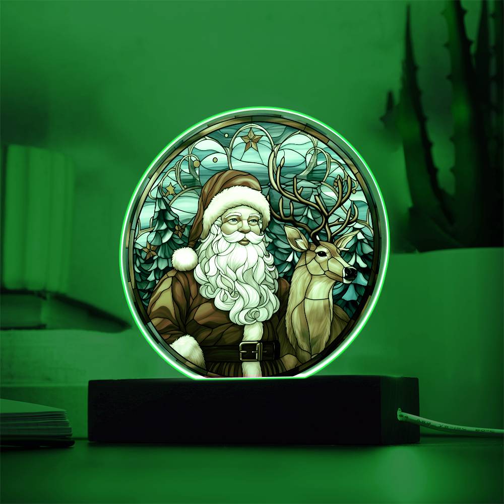 Mom gifts - Santa Claus and Reindeer Plaque - LED Acrylic.