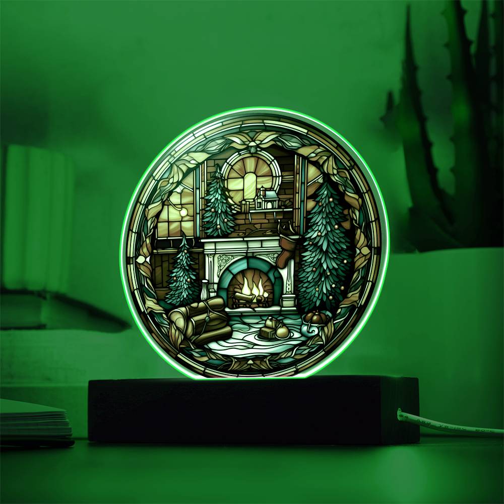 Mom gifts - Christmas fire place circle - LED Acrylic Plaque.