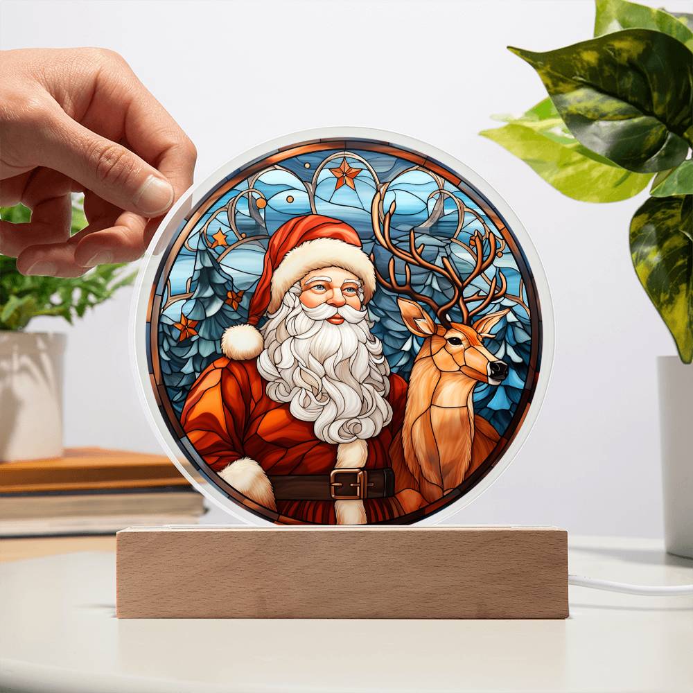 Mom gifts - Santa Claus and Reindeer Plaque - LED Acrylic.