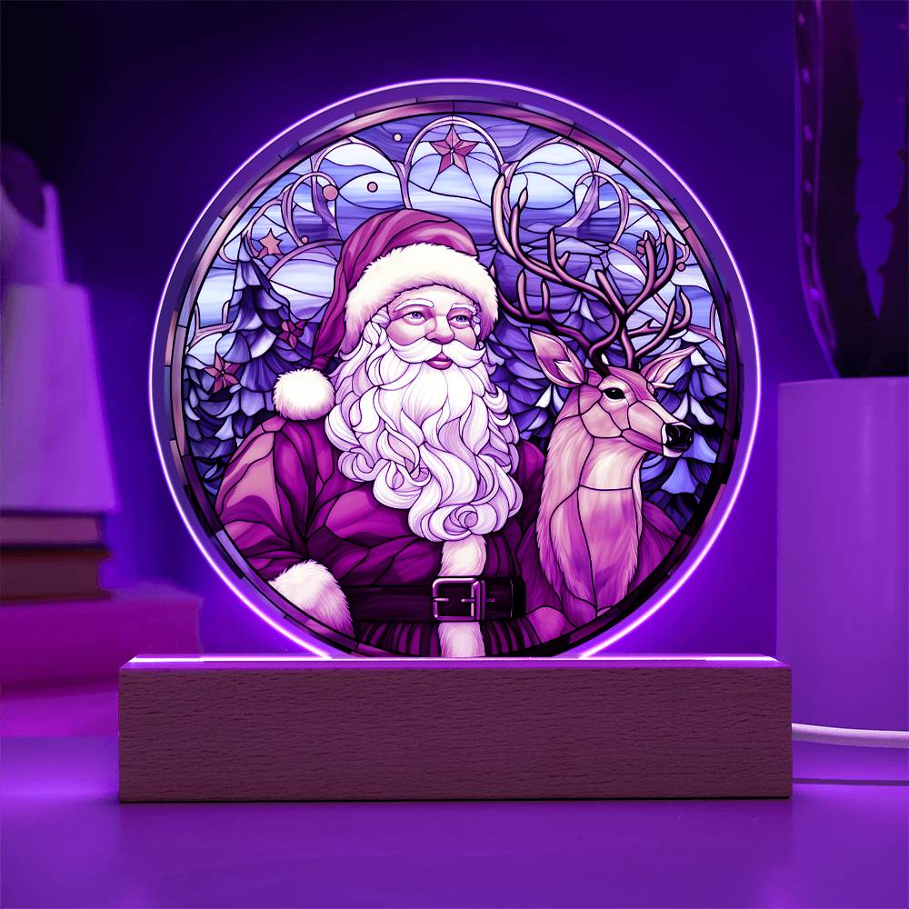 Mom gifts - Santa Claus and Reindeer Plaque - LED Acrylic.