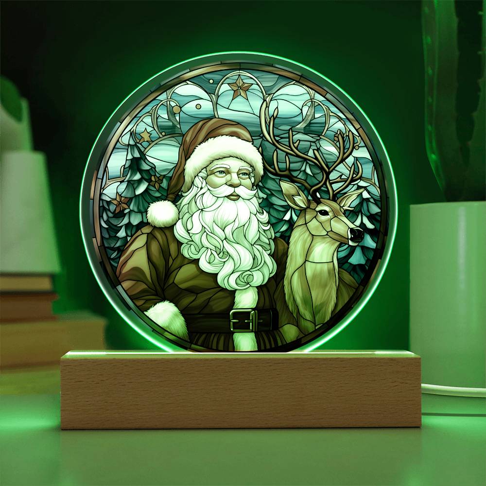 Mom gifts - Santa Claus and Reindeer Plaque - LED Acrylic.