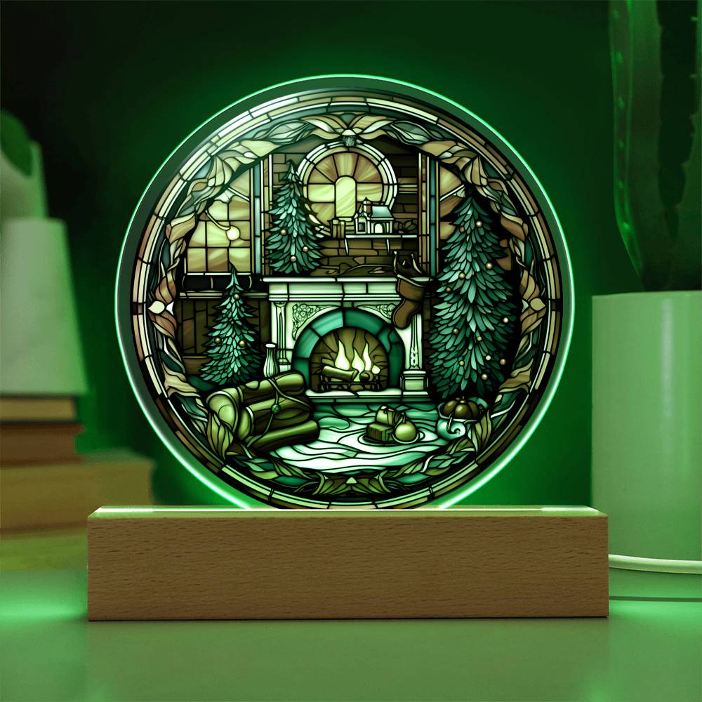 Mom gifts - Christmas fire place circle - LED Acrylic Plaque.