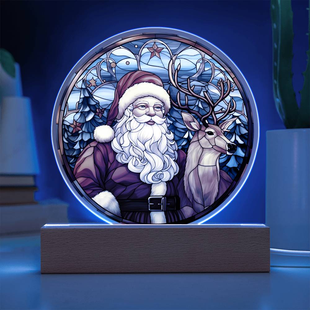 Mom gifts - Santa Claus and Reindeer Plaque - LED Acrylic.