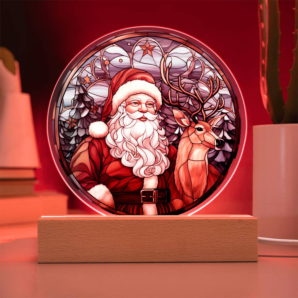 Mom gifts - Santa Claus and Reindeer Plaque - LED Acrylic.