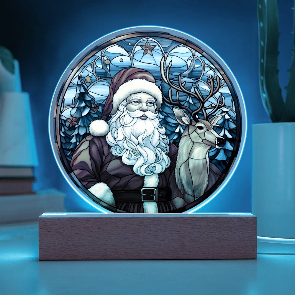 Mom gifts - Santa Claus and Reindeer Plaque - LED Acrylic.